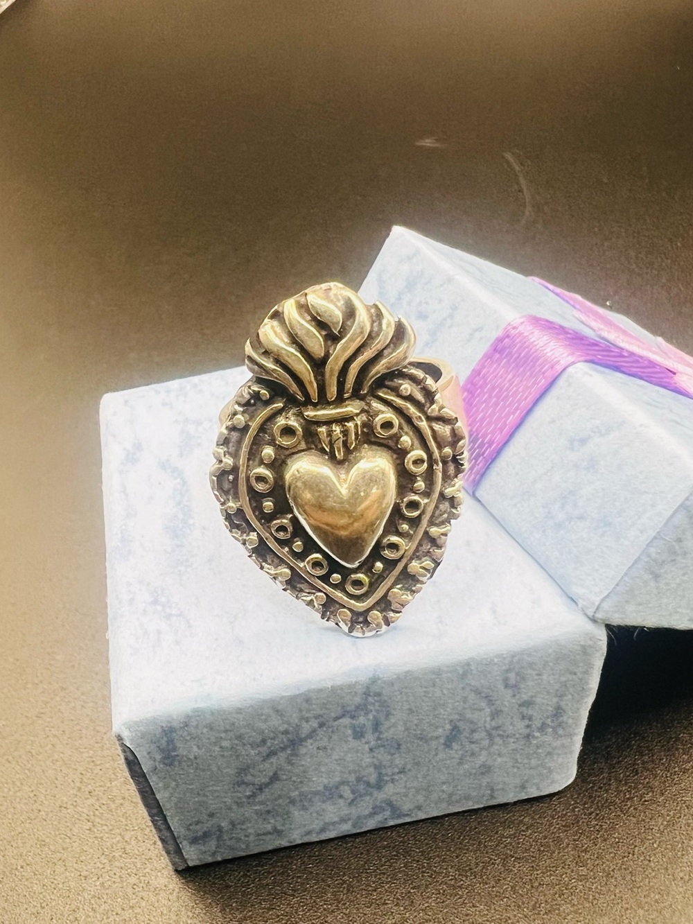 Vintage Sacred Heart Ring, Sterling Silver 925, Size: 7